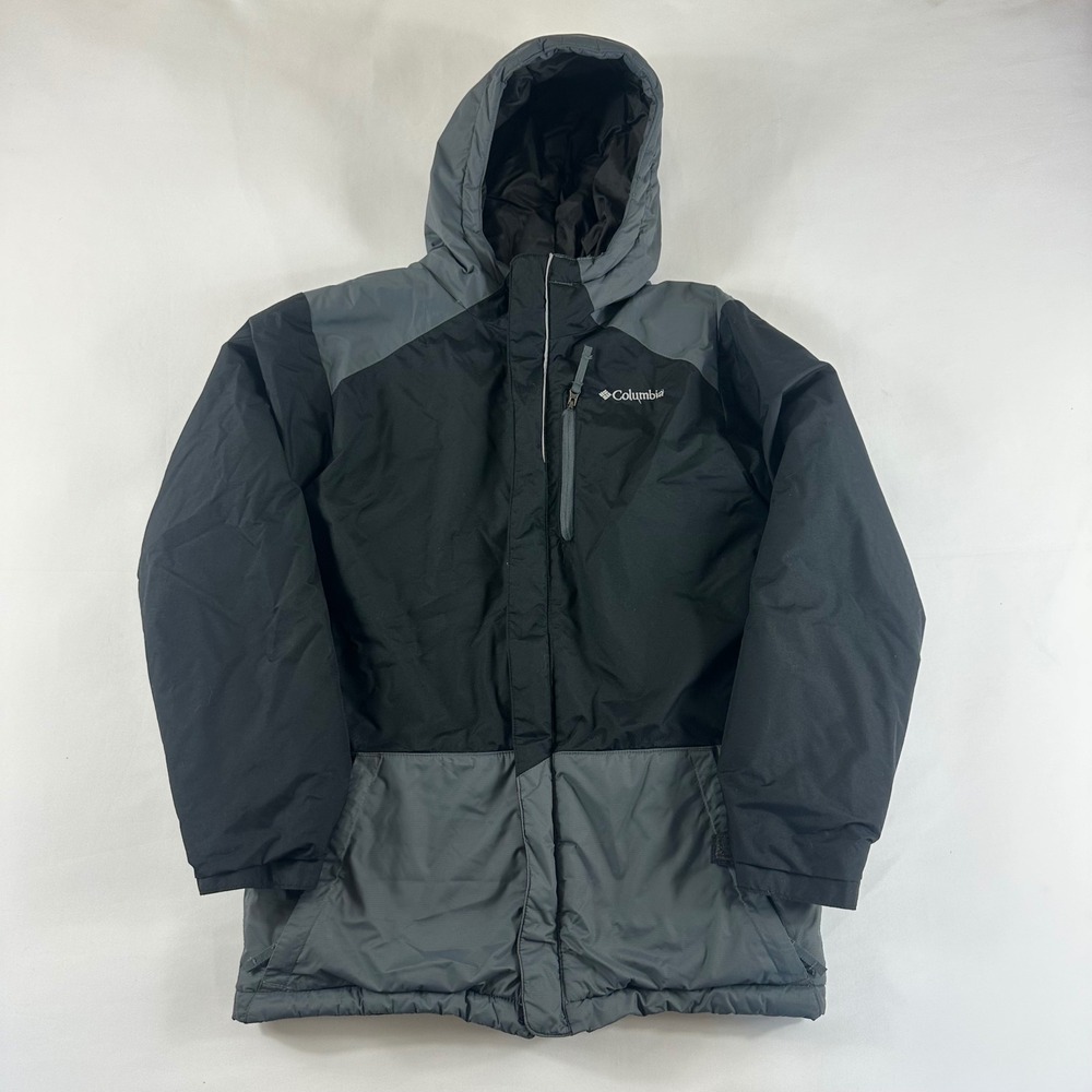 Columbia‎ Kids Large 14/16 Winter Jacket Hooded Black Gray Insulated